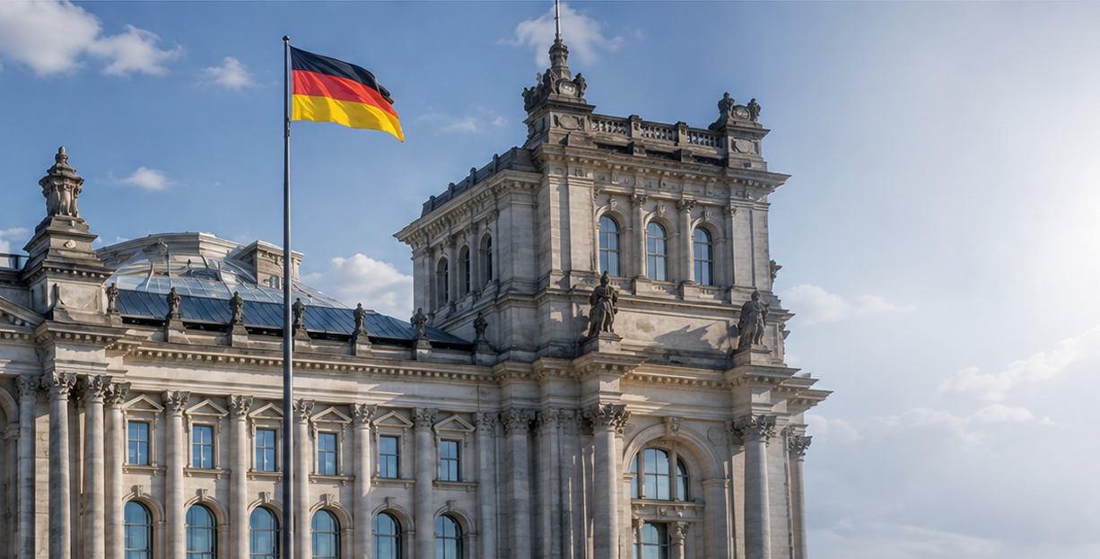 Reichstagsgebäude mit deutscher Flagge