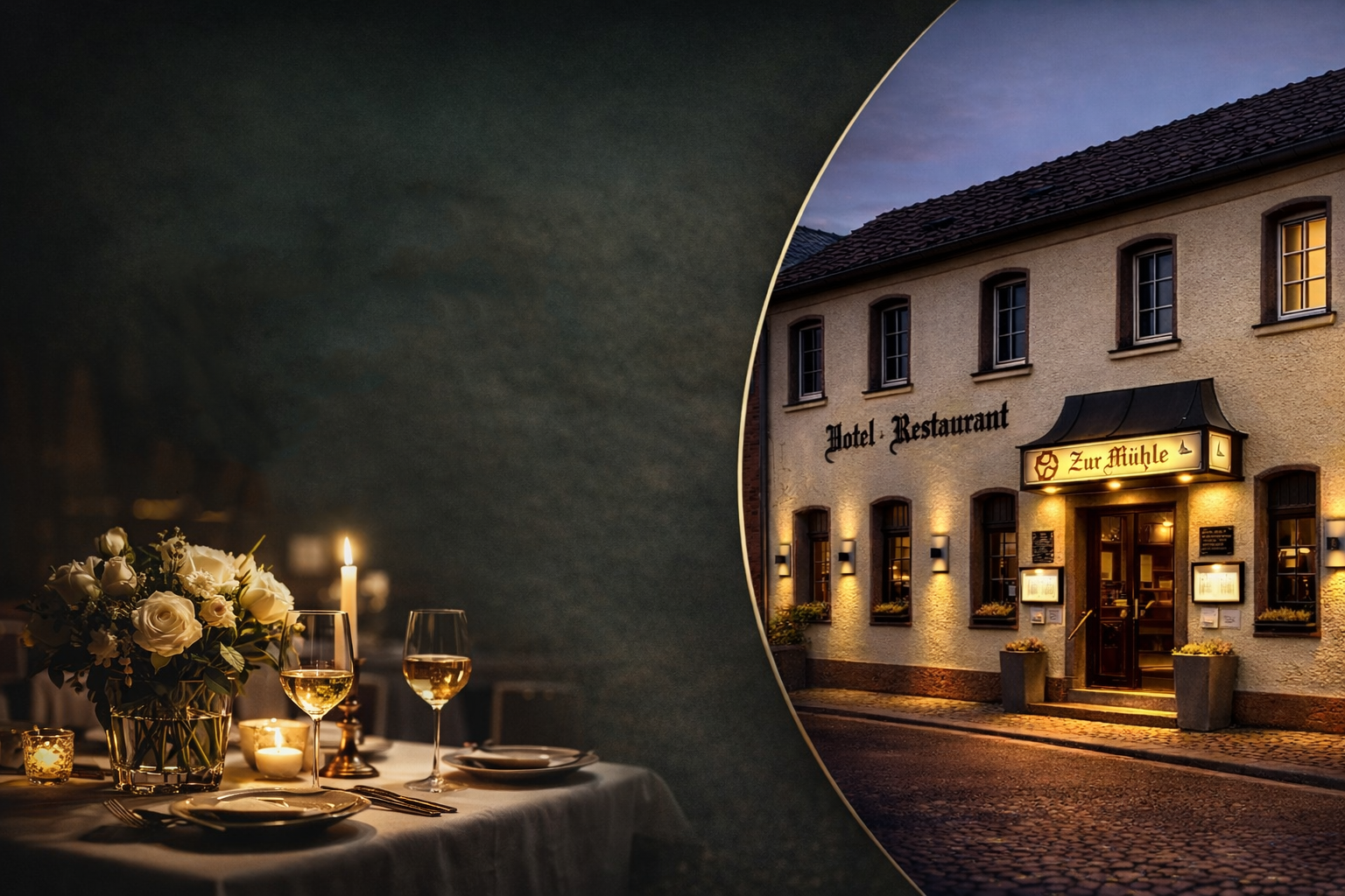 Hotel und Restaurant am Abend